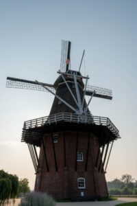 A historic windmill in the rural town of Holland, Michigan.