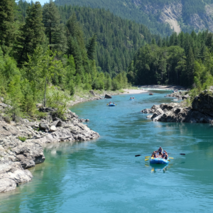 Montana river with river rafters