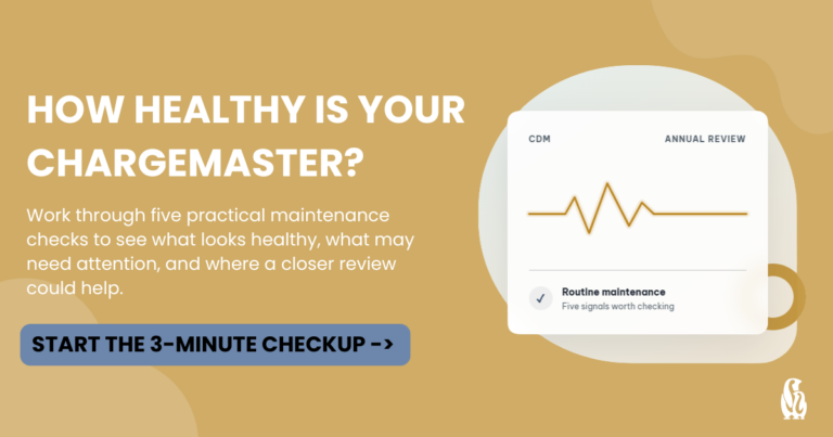 CTA banner with "how health is your chargemaster" as the title