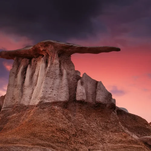 A vibrant desert landscape with a beautiful sunset in rural New Mexico.