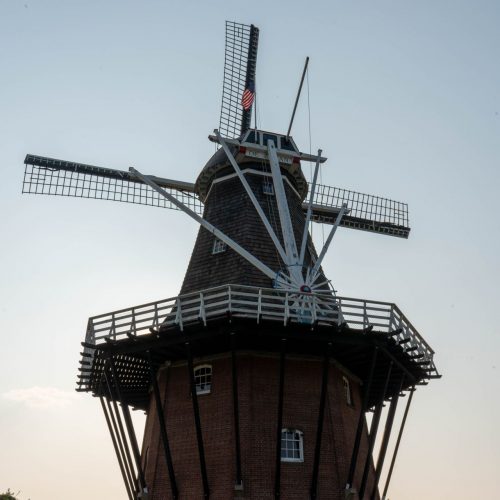 A historic windmill in the rural town of Holland, Michigan.